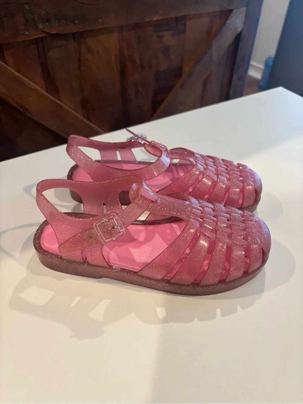 Mini Melissa Girls Glitter Jelly Sandals in Rose Pink